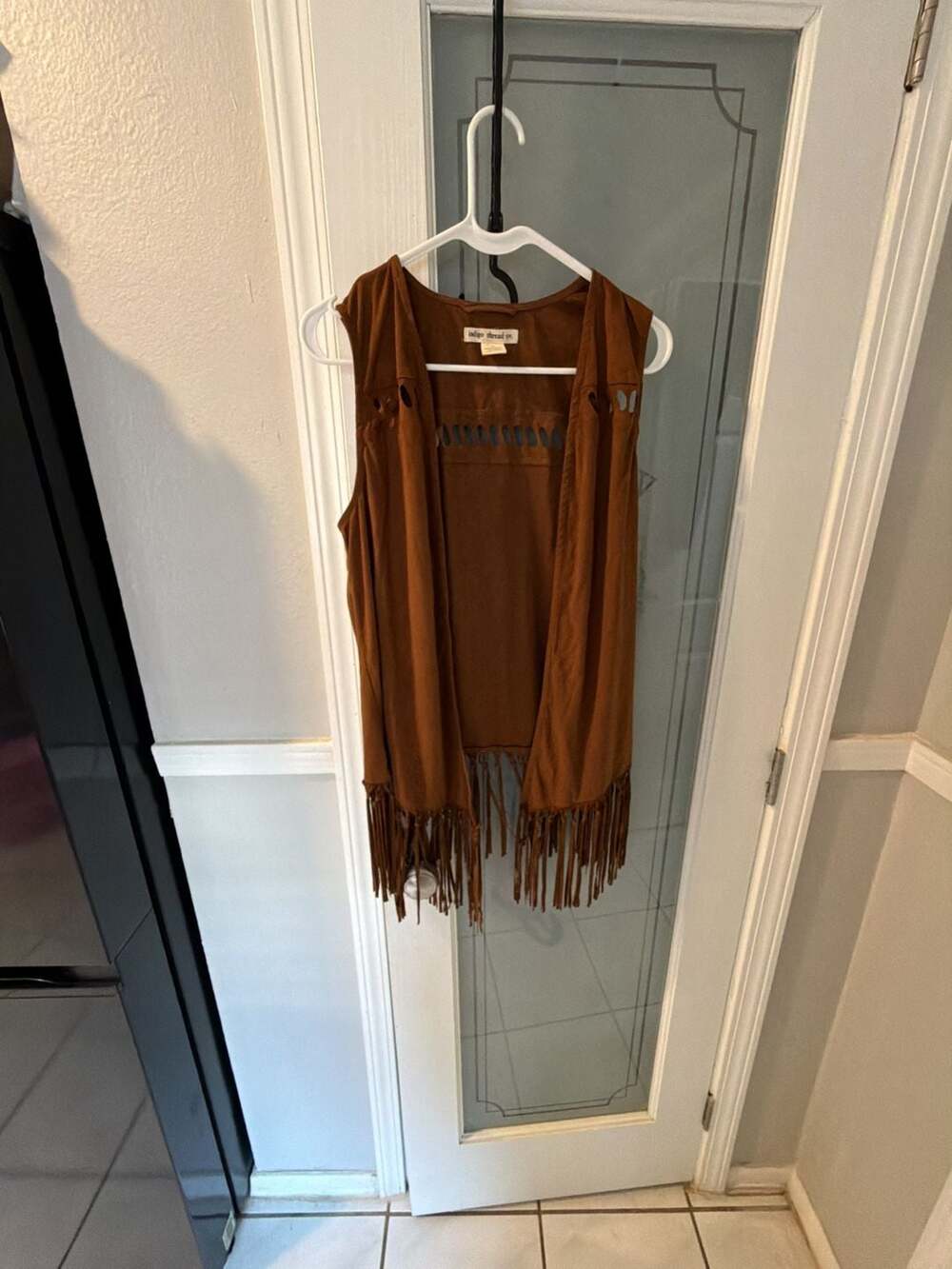 Indigo Thread Co. Faux Suede Fringe Vest with Laser Cut Details